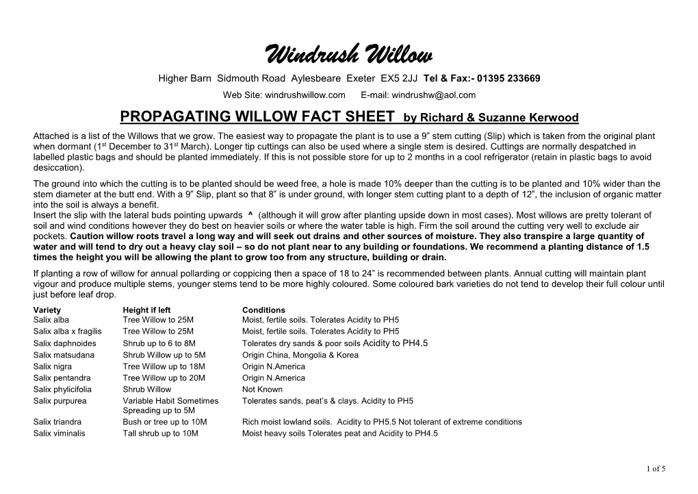 PROPAGATING WILLOW FACT SHEET by Richard & Suzanne Kerwood