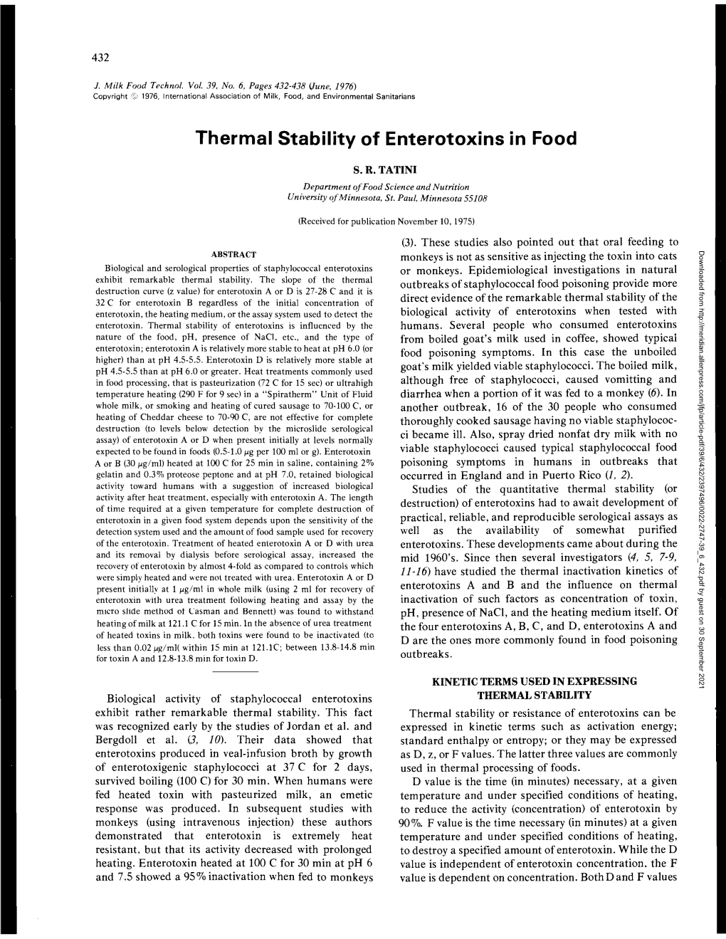 Thermal Stability of Enterotoxins in Food