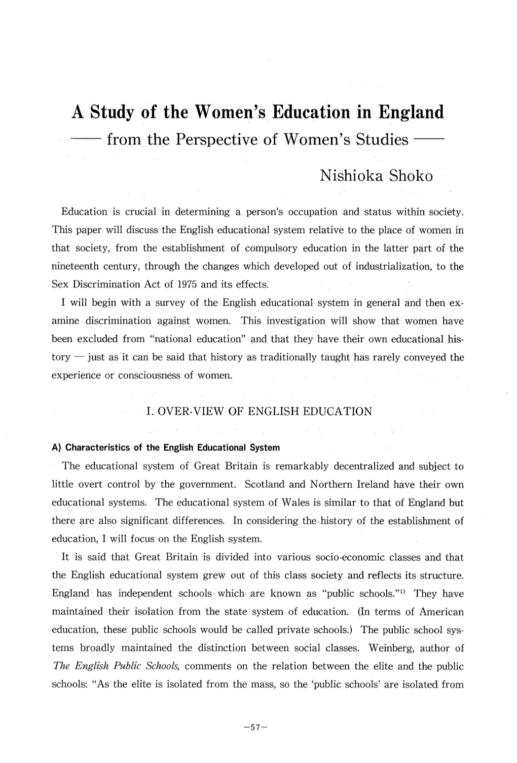 A Study of the Women's Education in England from the Perspective of Women's Studies