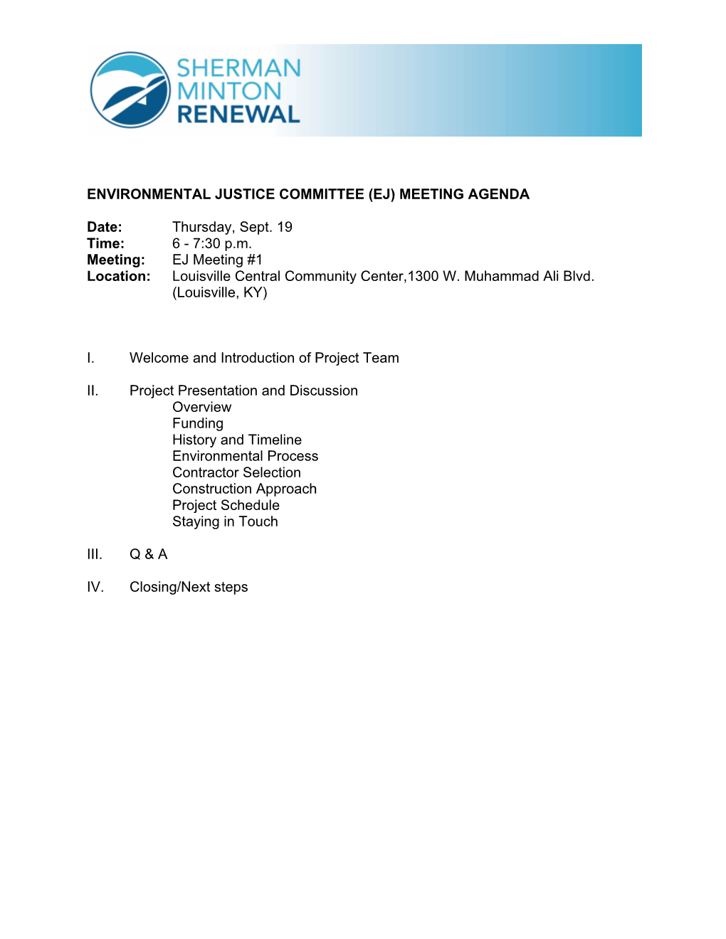 Environmental Justice Committee (Ej) Meeting Agenda