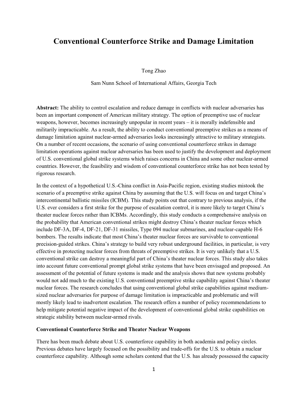 Conventional Counterforce Strike and Damage Limitation (PDF)