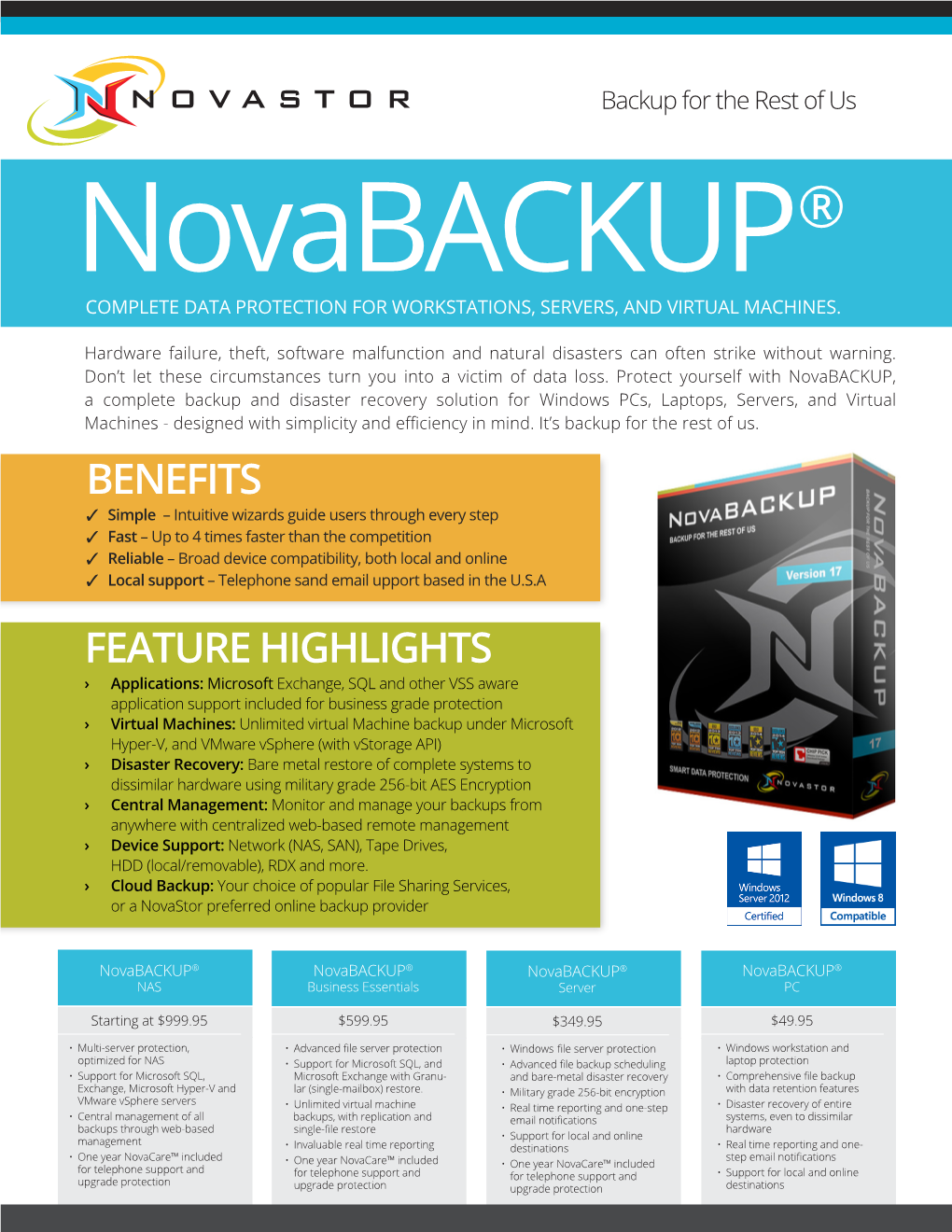 Novabackup® COMPLETE DATA PROTECTION for WORKSTATIONS, SERVERS, and VIRTUAL MACHINES