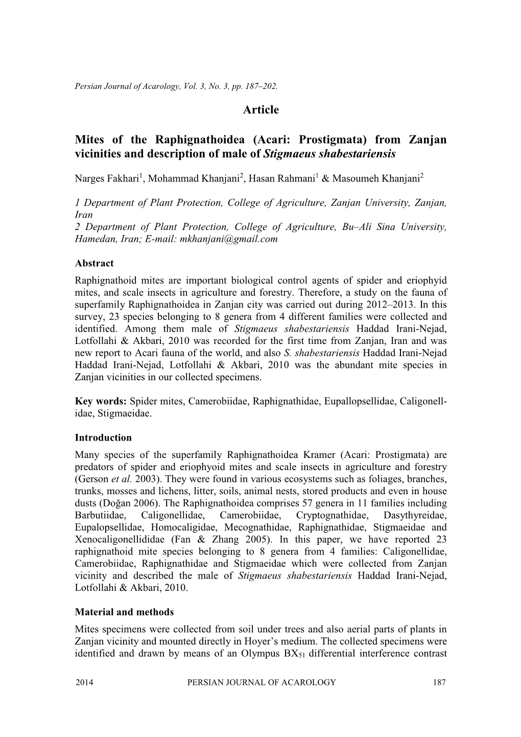 Article Mites of the Raphignathoidea (Acari: Prostigmata)