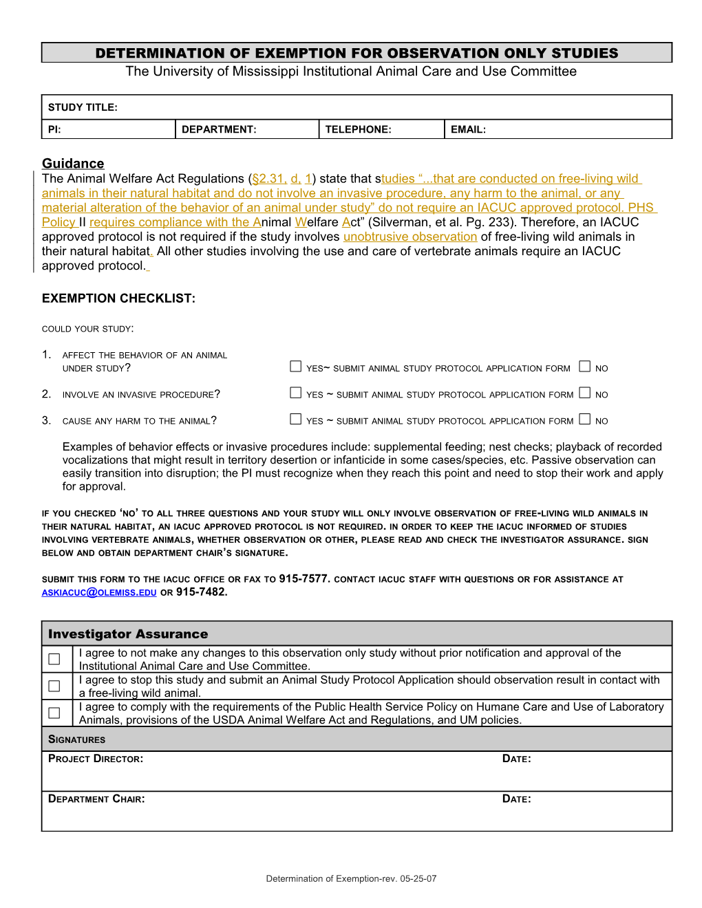 Animal Study Protocol Application Form