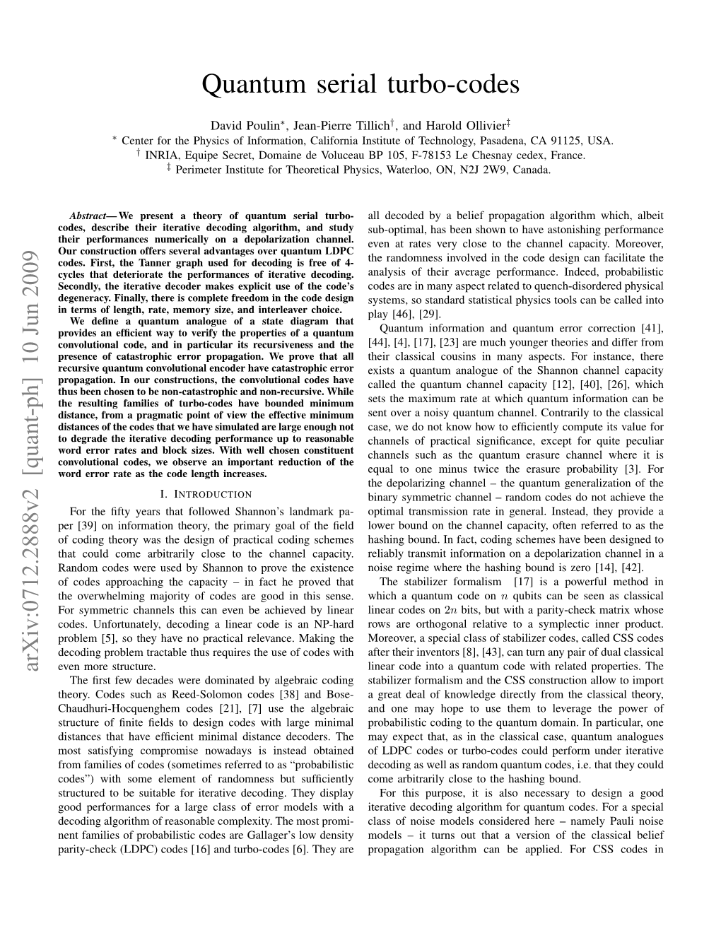 Quantum Serial Turbo-Codes