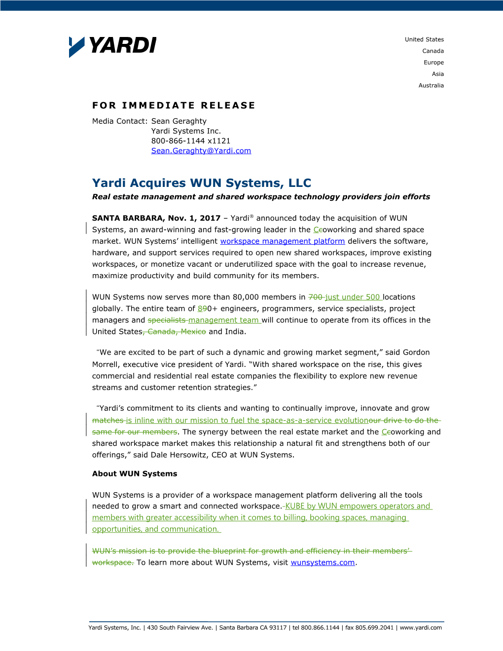 Yardi Acquires WUN Systems, LLC