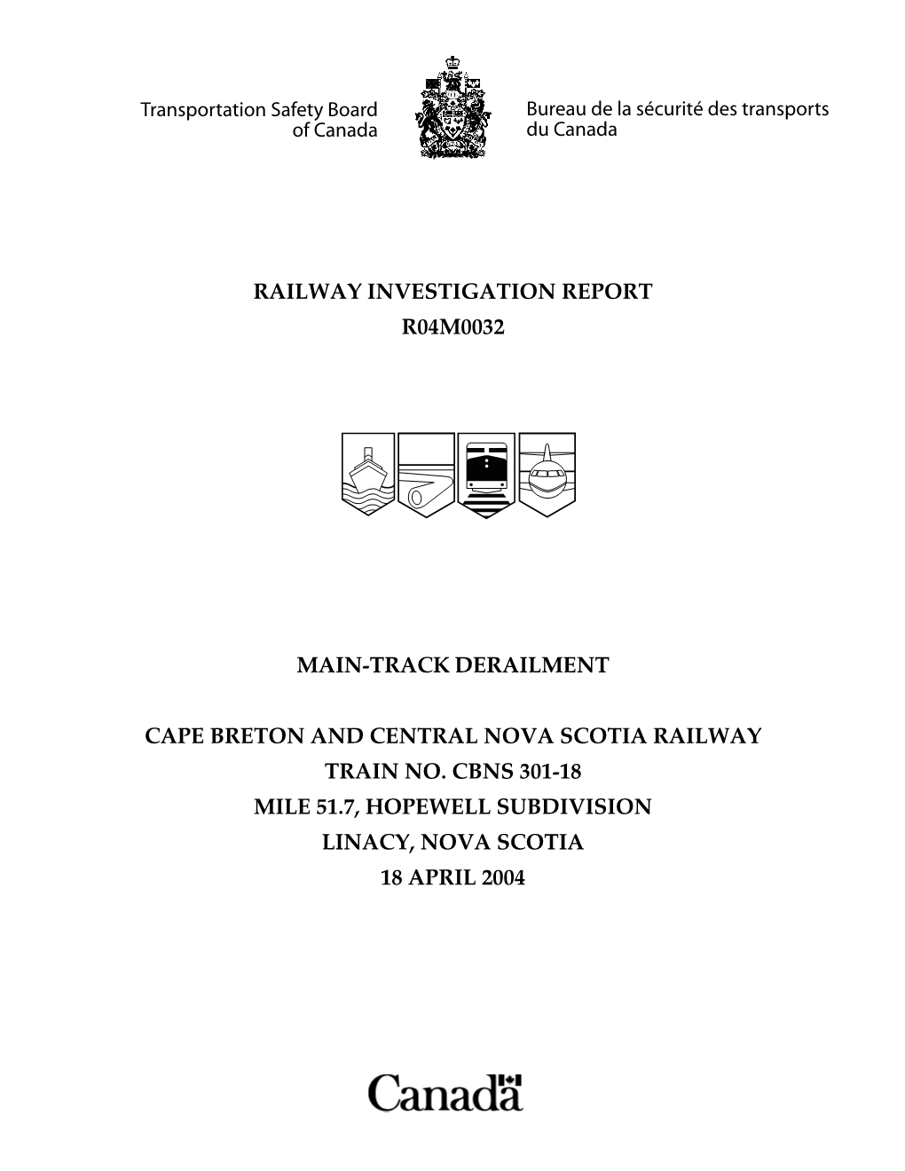 Railway Investigation Report R04m0032 Main-Track