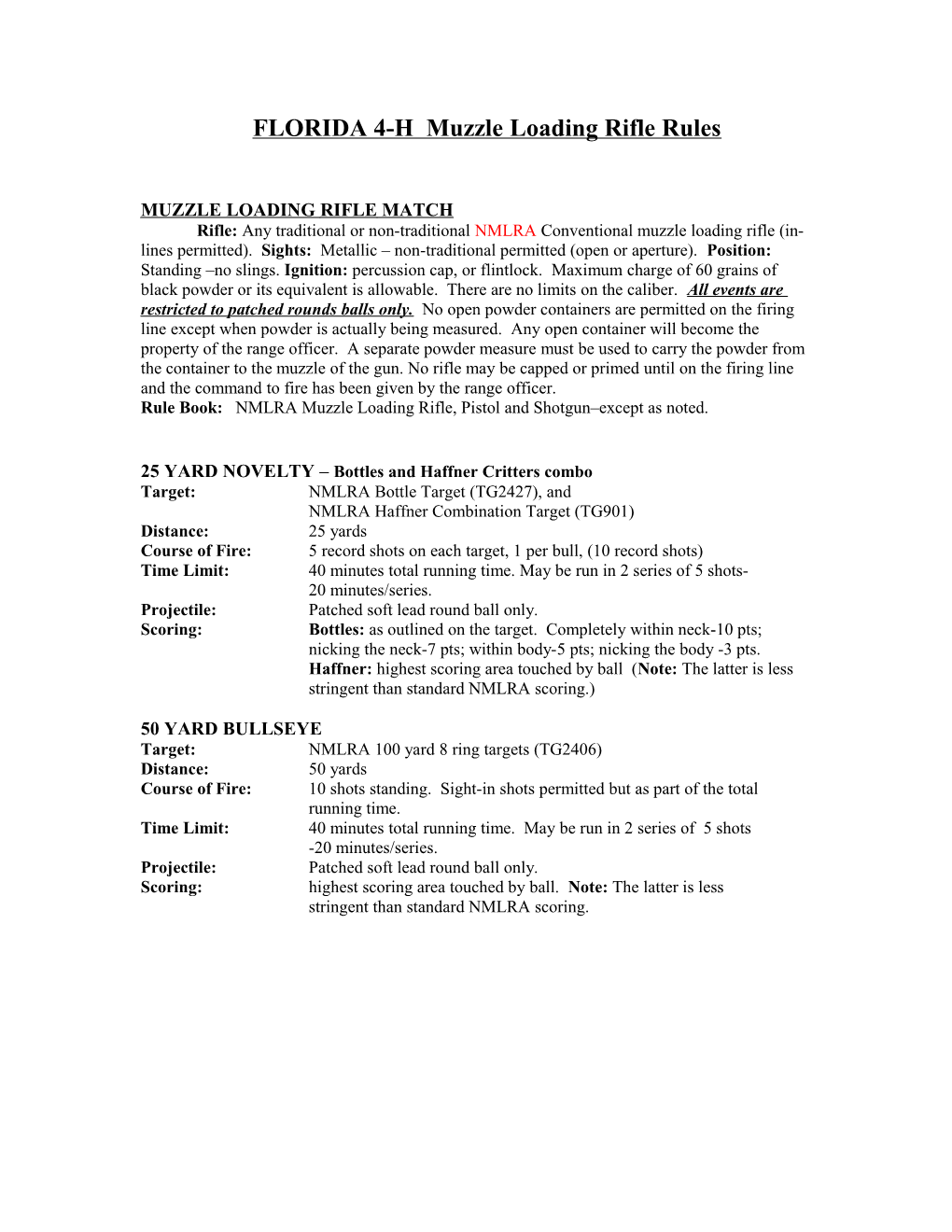 FLORIDA 4-H Muzzle Loading Rifle Rules