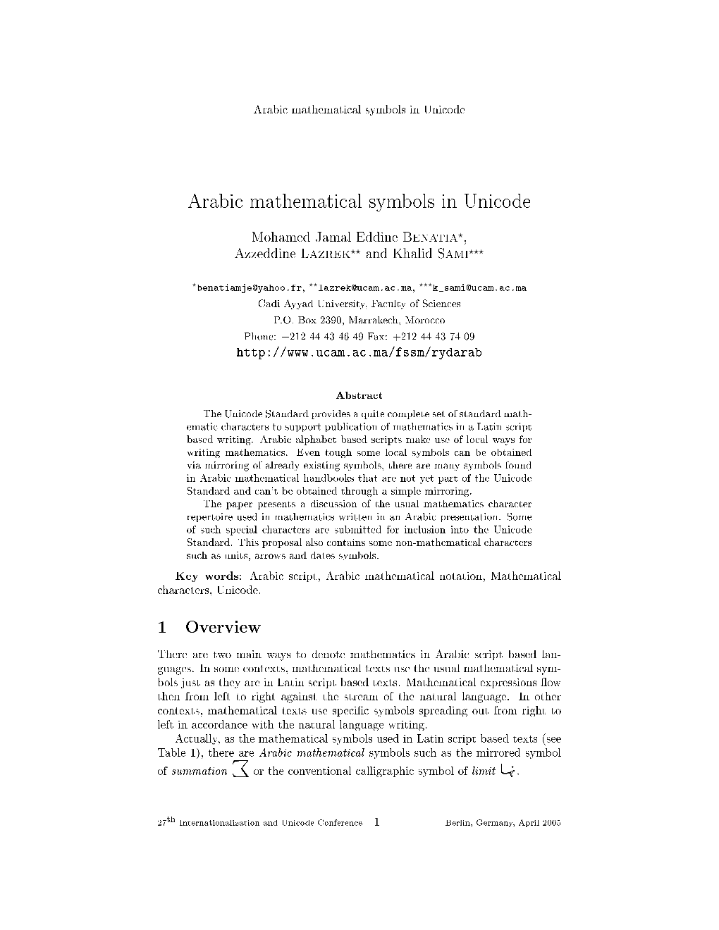 Arabic Mathematical Symbols in Unicode