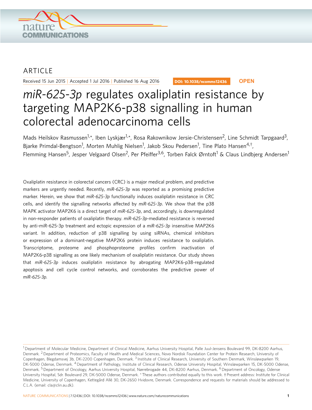 Mir-625-3P Regulates Oxaliplatin Resistance by Targeting MAP2K6-P38 Signalling in Human Colorectal Adenocarcinoma Cells