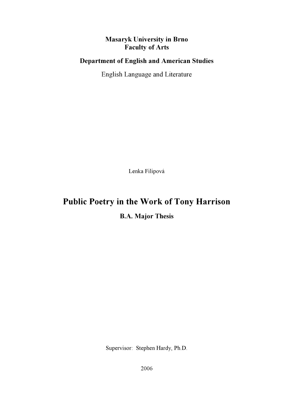 Public Poetry in the Work of Tony Harrison