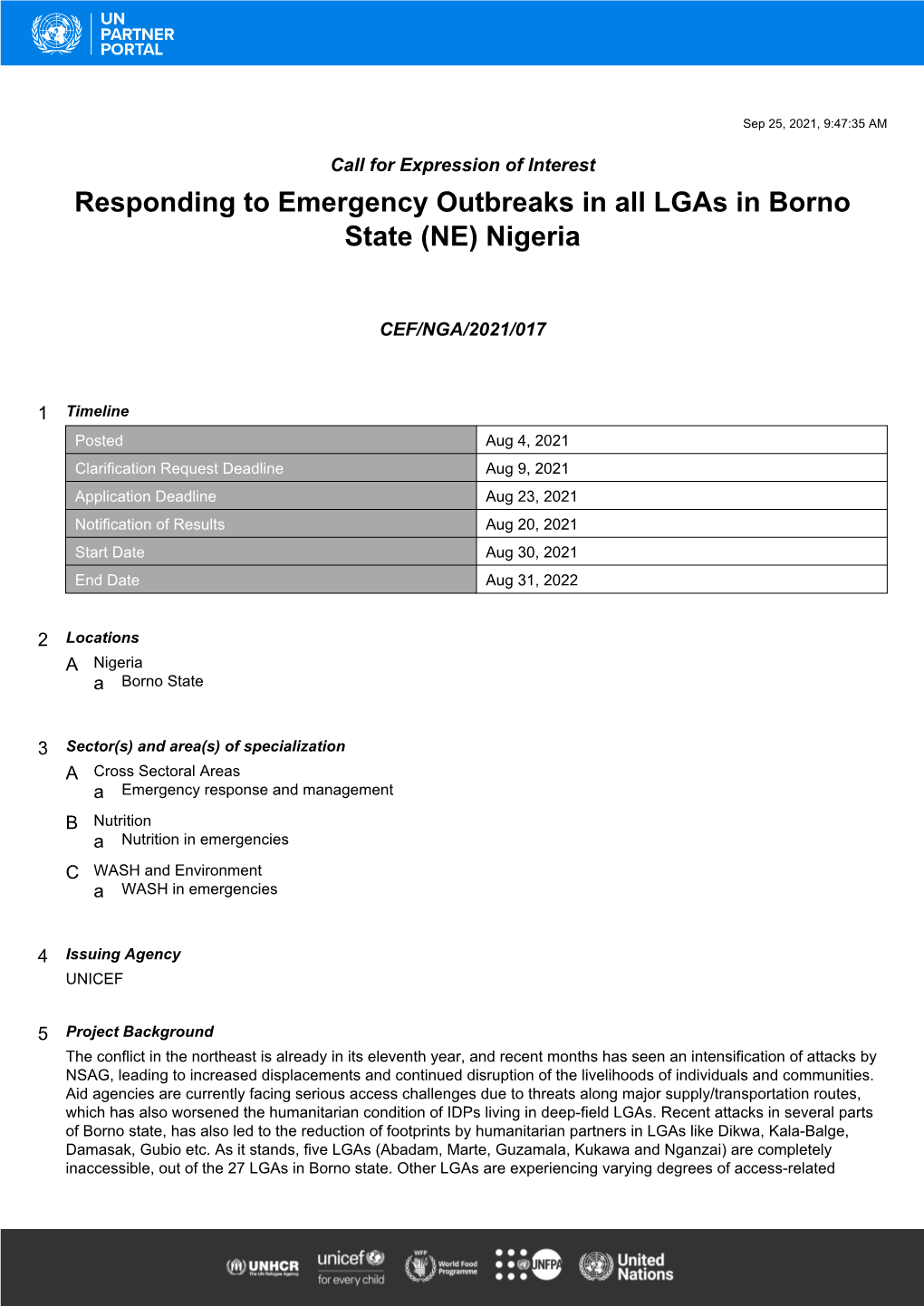Responding to Emergency Outbreaks in All Lgas in Borno State (NE) Nigeria