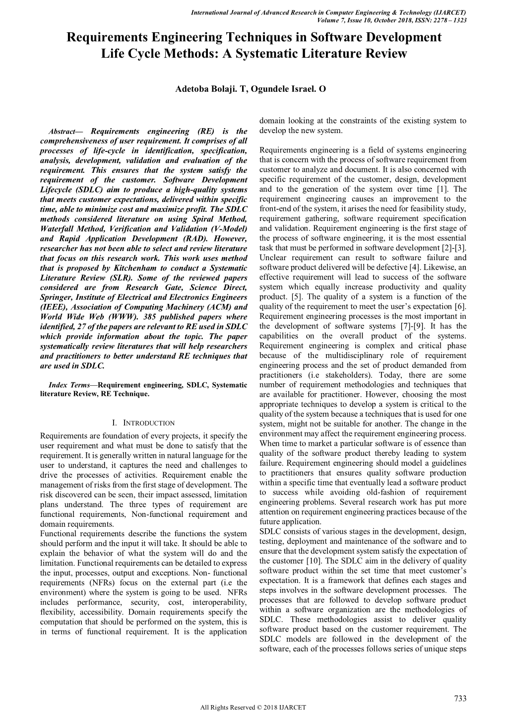 Requirements Engineering Techniques in Software Development Life Cycle Methods: a Systematic Literature Review