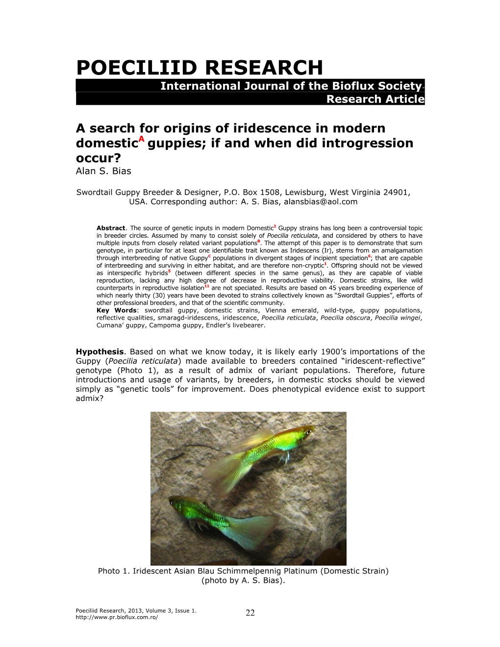 POECILIID RESEARCH International Journal of the Bioflux Society- Research Article