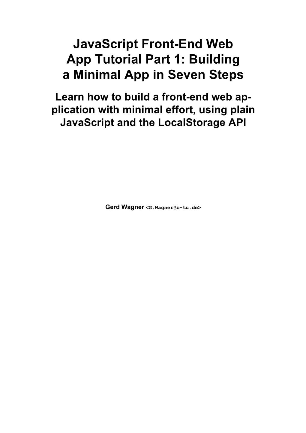 Javascript Front-End Web App Tutorial Part 1