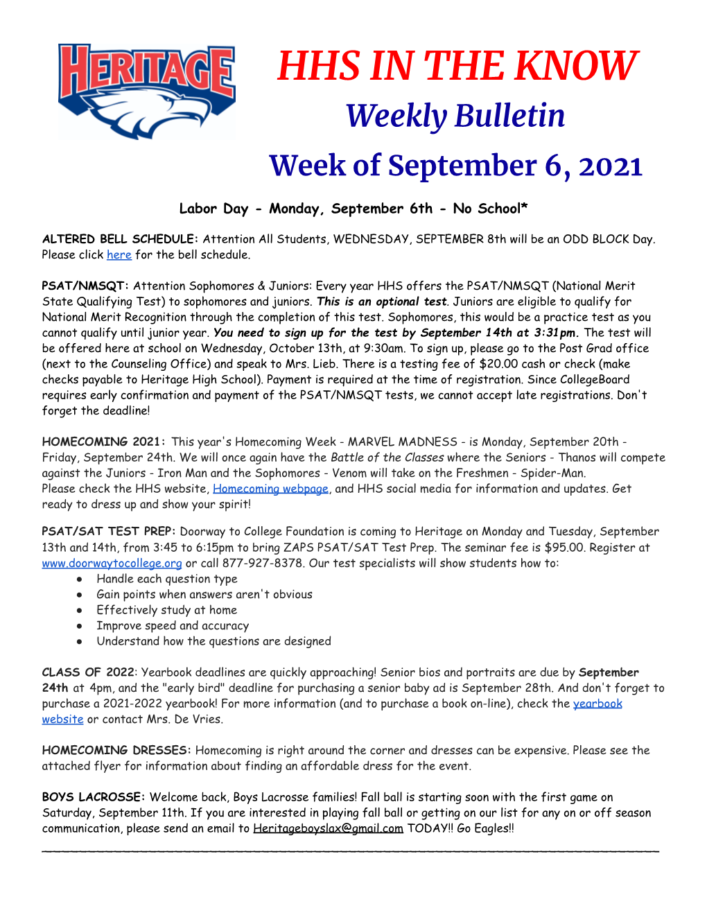 HHS in the KNOW Weekly Bulletin Week of September 6, 2021