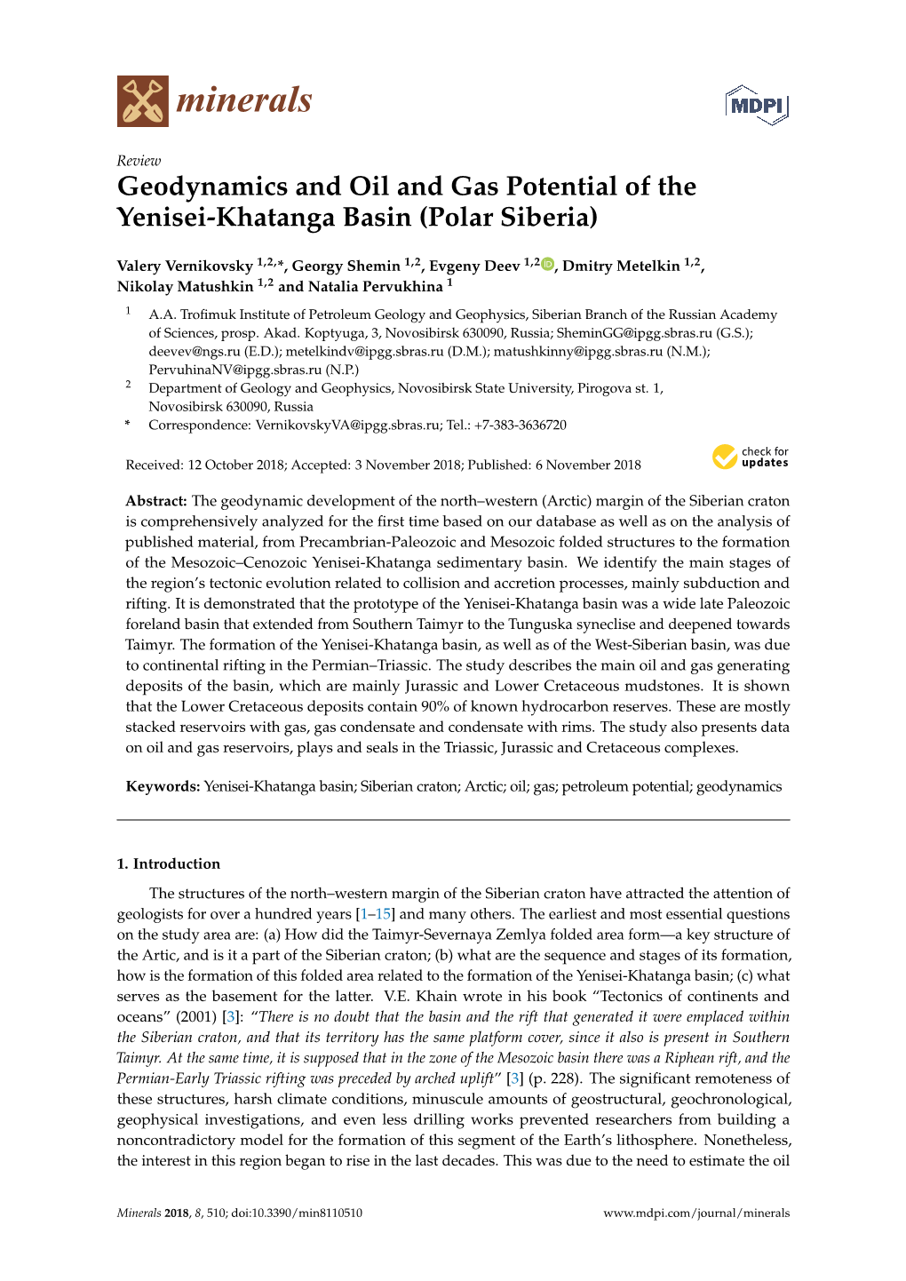 Geodynamics and Oil and Gas Potential of the Yenisei-Khatanga Basin (Polar Siberia)