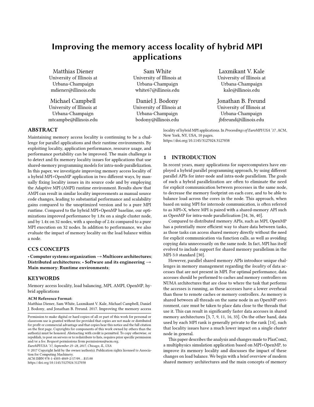 Improving the Memory Access Locality of Hybrid MPI Applications