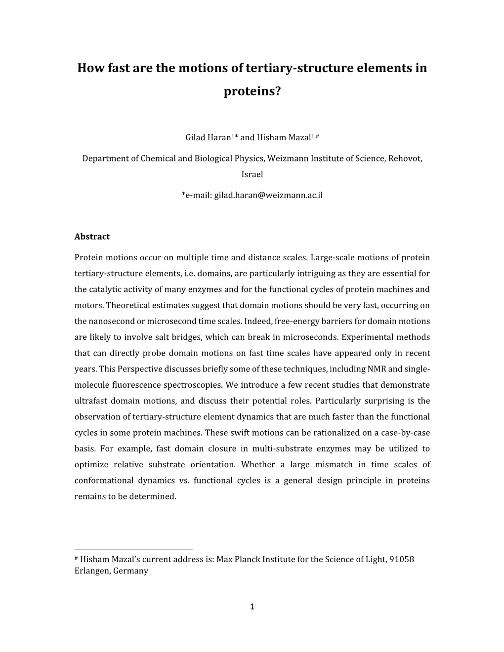 How Fast Are the Motions of Tertiary-Structure Elements in Proteins?