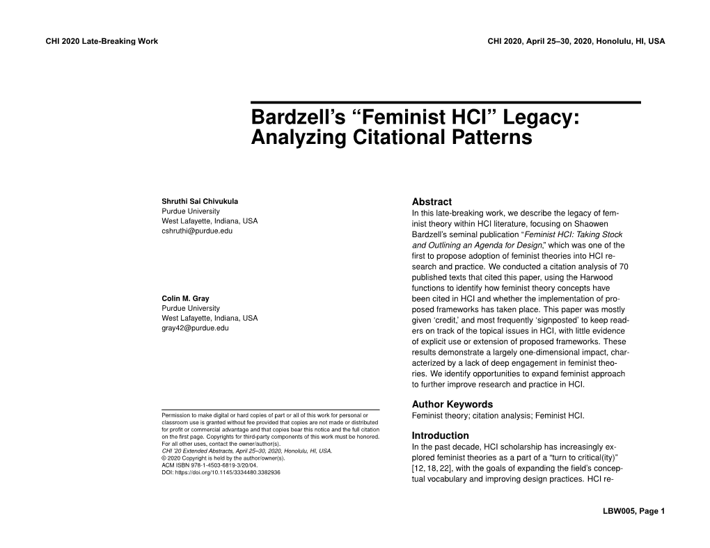 Bardzell's ``Feminist HCI'