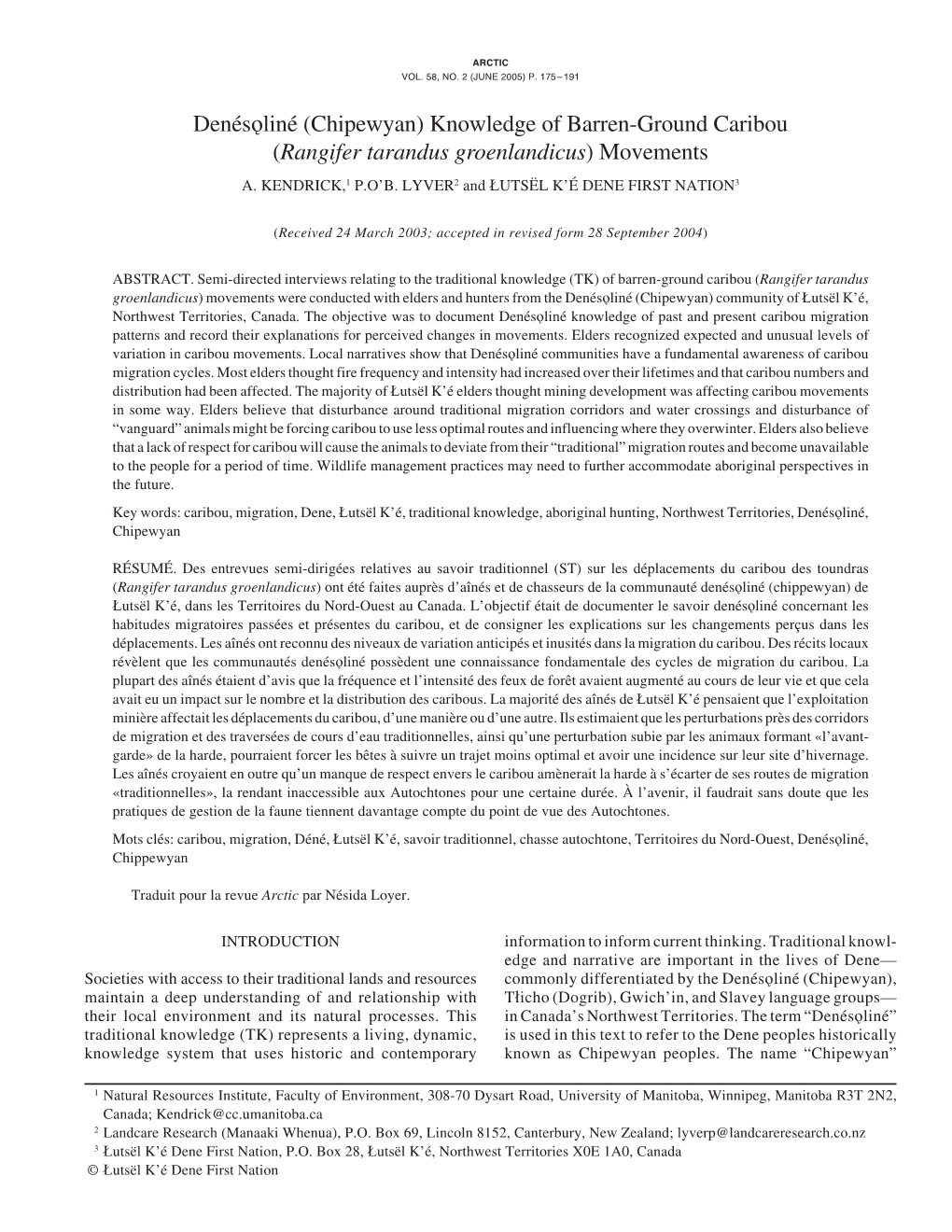 Denésoliné (Chipewyan) Knowledge of Barren-Ground Caribou