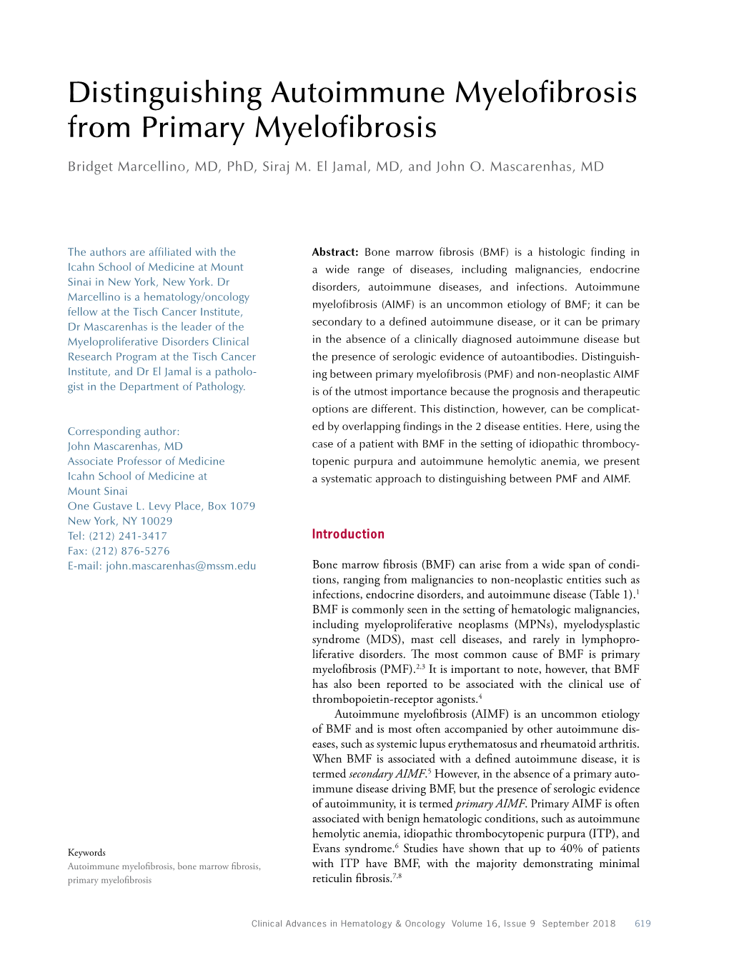 Distinguishing Autoimmune Myelofibrosis from Primary Myelofibrosis