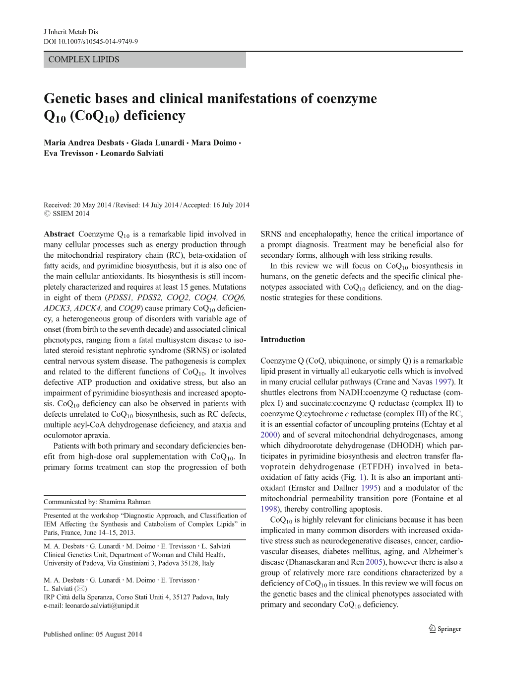 (Coq10) Deficiency