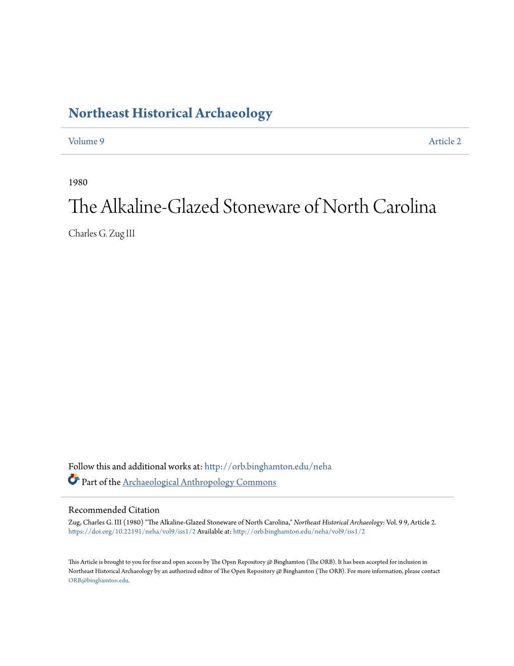 The Alkaline-Glazed Stoneware of North Carolina Charles G