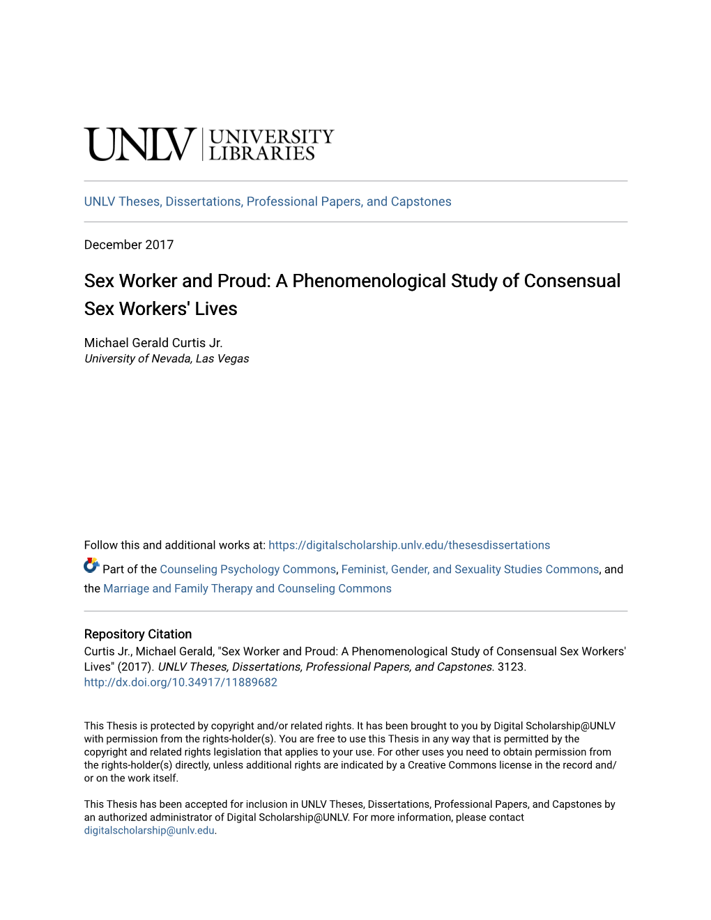 Sex Worker and Proud: a Phenomenological Study of Consensual Sex Workers' Lives