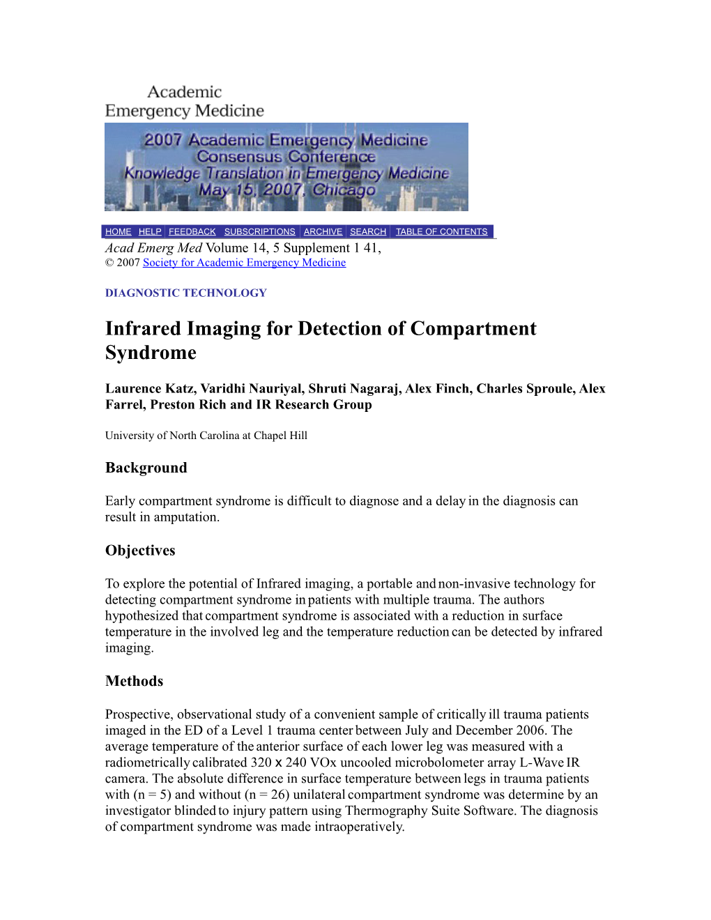 Infrared Imaging for Detection of Compartment Syndrome