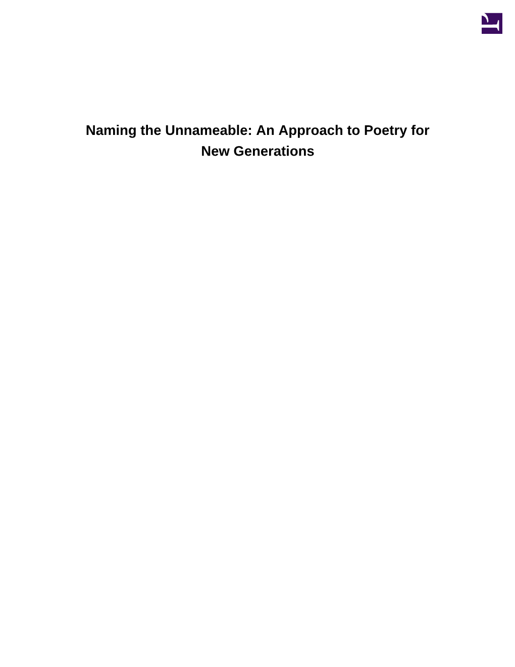 Naming the Unnameable: an Approach to Poetry for New Generations