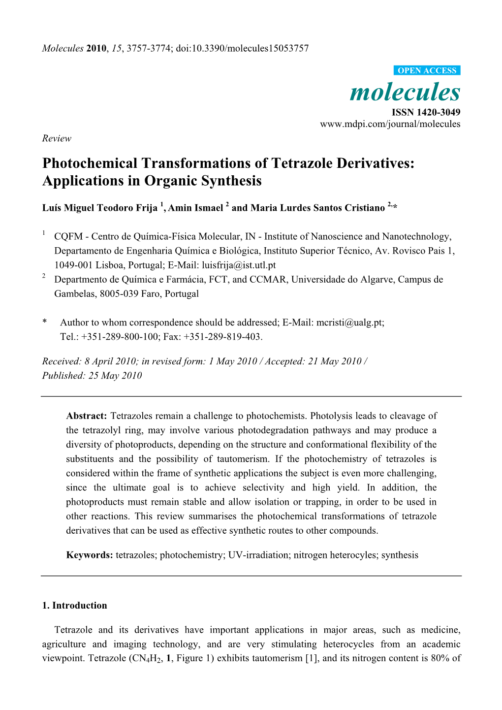 Photochemical Transformations of Tetrazole Derivatives: Applications in Organic Synthesis