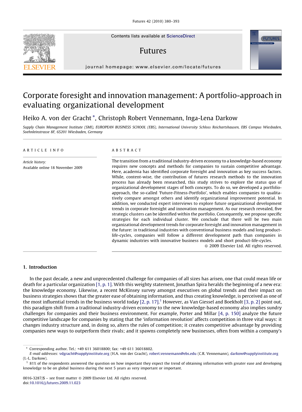 Corporate Foresight and Innovation Management: a Portfolio-Approach in Evaluating Organizational Development