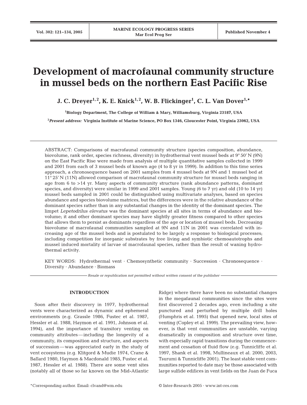 Development of Macrofaunal Community Structure in Mussel Beds on the Northern East Pacific Rise