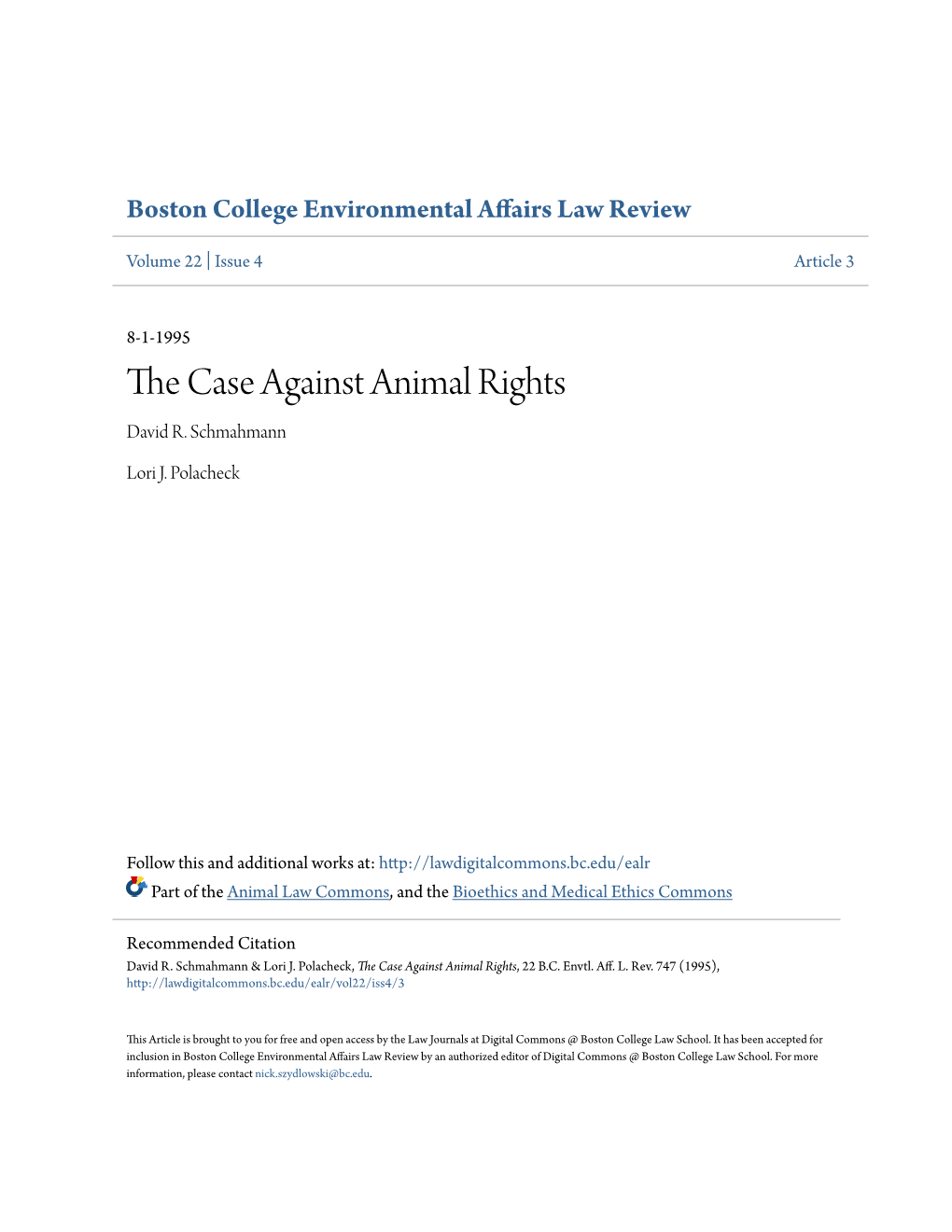 The Case Against Animal Rights, 22 B.C