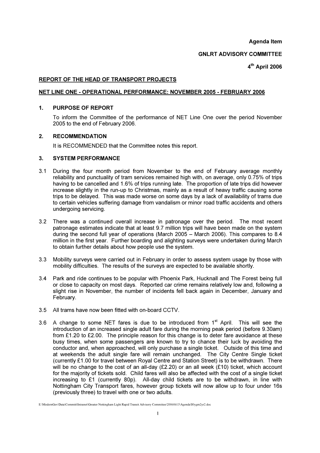 Agenda Item GNLRT ADVISORY COMMITTEE 4Th April 2006