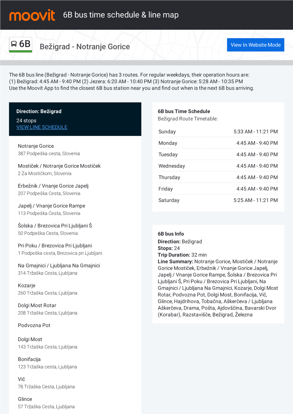 6B Bus Time Schedule & Line Route