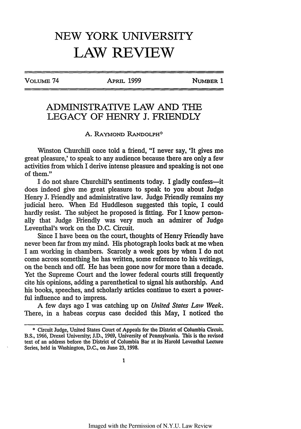 Administrative Law and the Legacy of Henry J. Friendly
