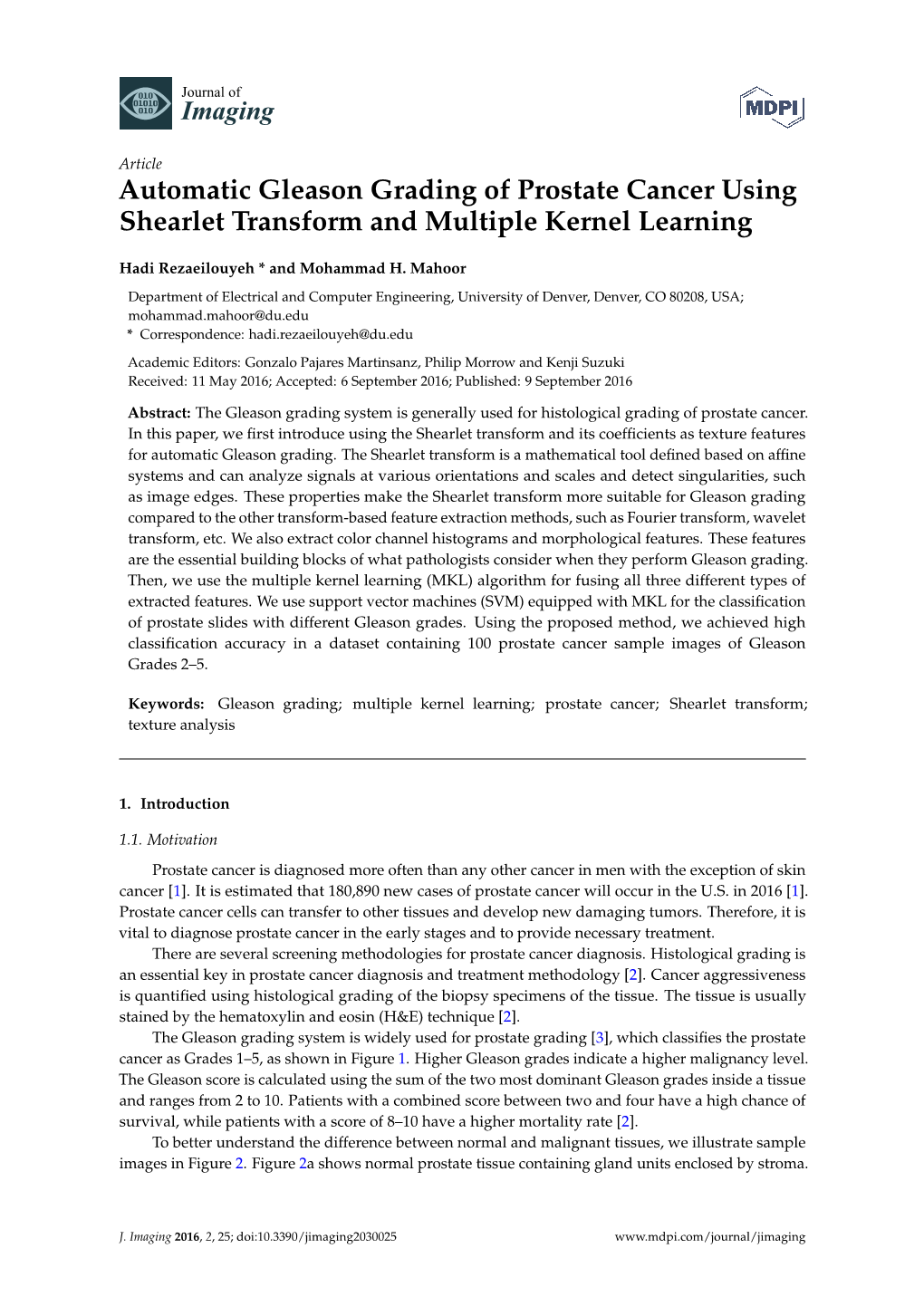 Automatic Gleason Grading of Prostate Cancer Using Shearlet Transform and Multiple Kernel Learning