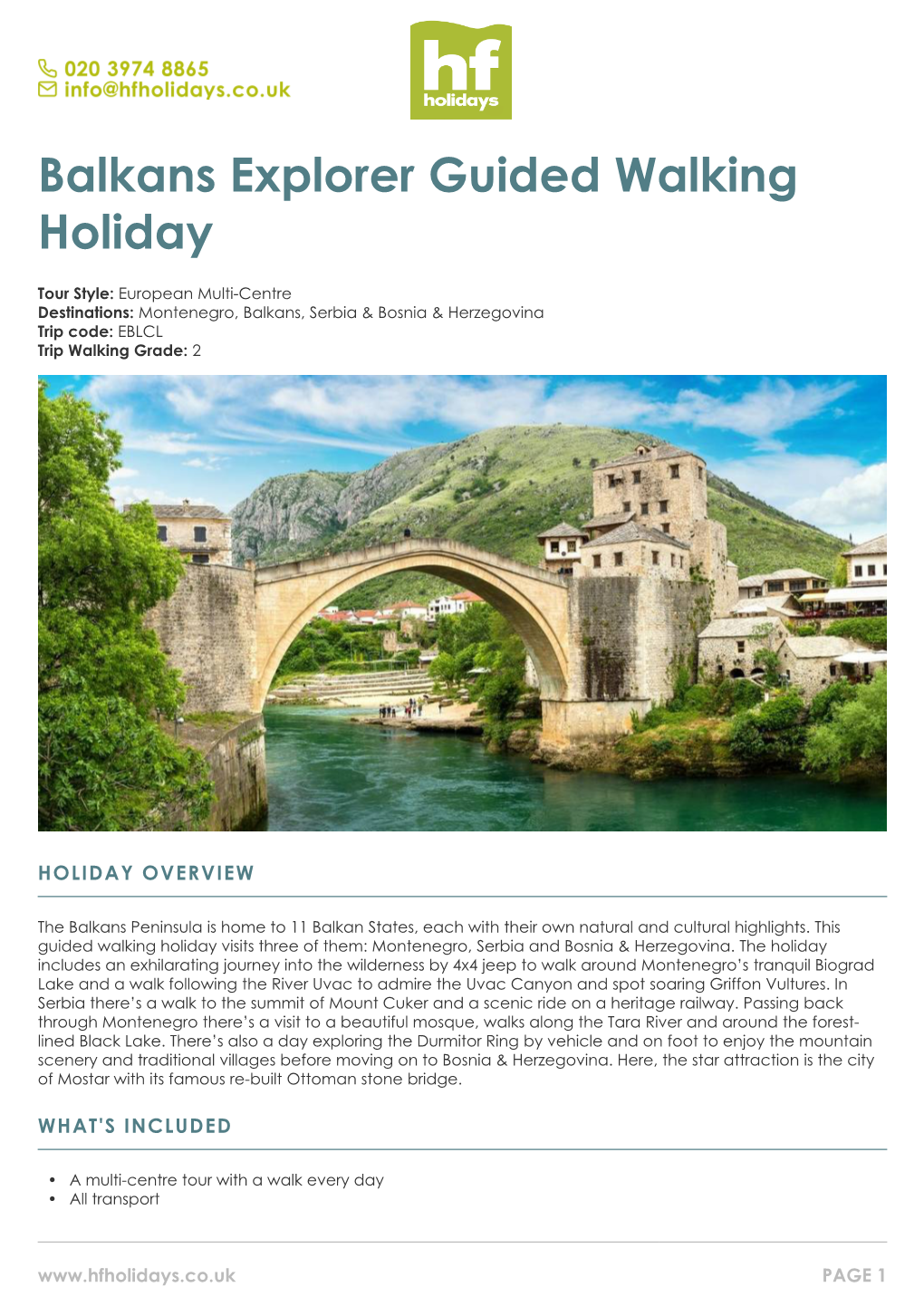 Balkans Explorer Guided Walking Holiday