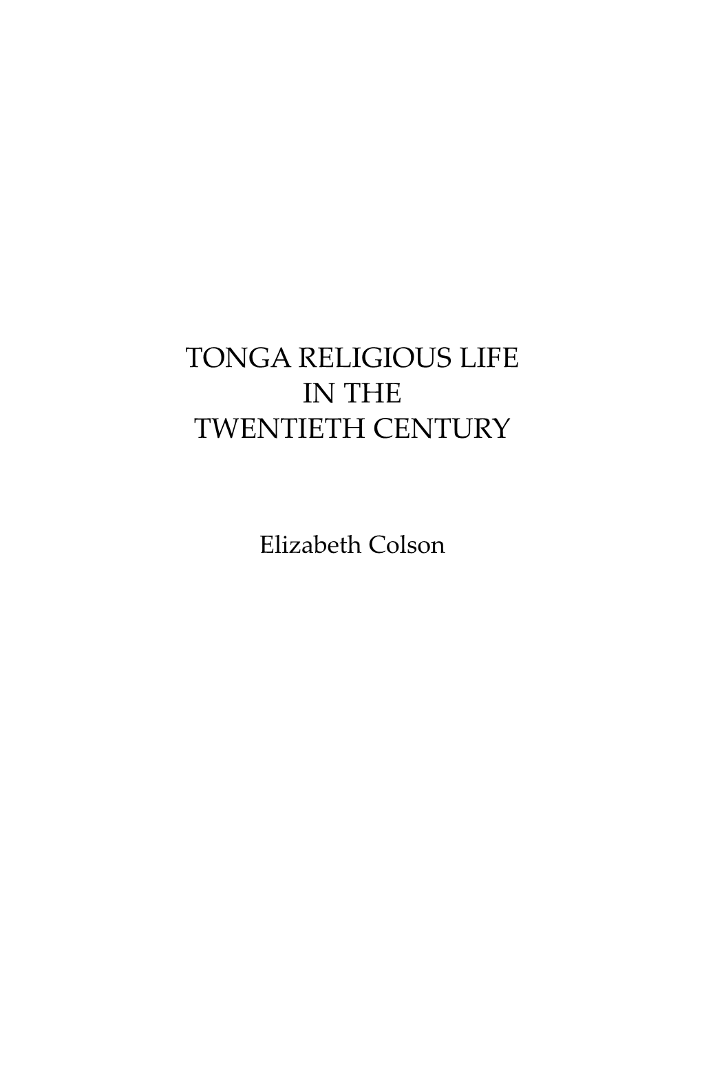 Tonga Religious Life in the Twentieth Century