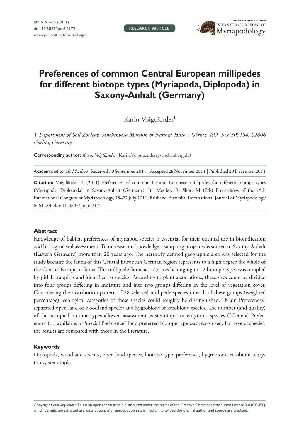 Preferences of Common Central European Millipedes for Different