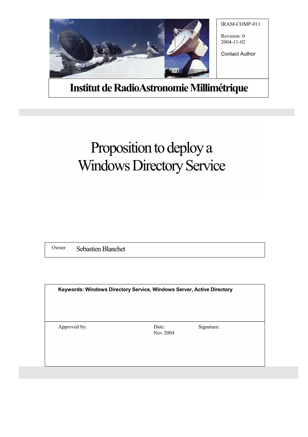 Proposition to Deploy a Windows Directory Service