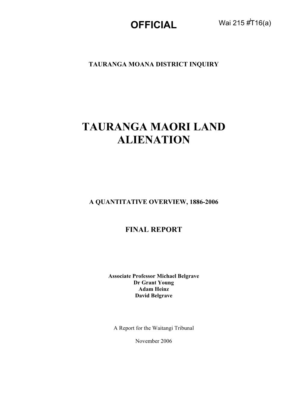 Tauranga Maori Land Alienation