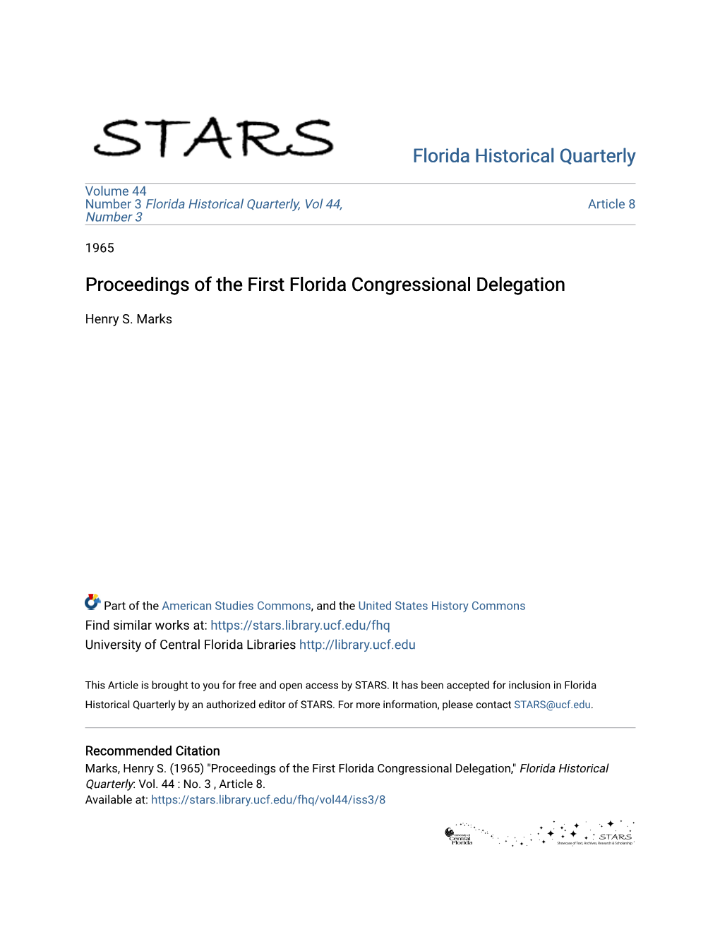 Proceedings of the First Florida Congressional Delegation