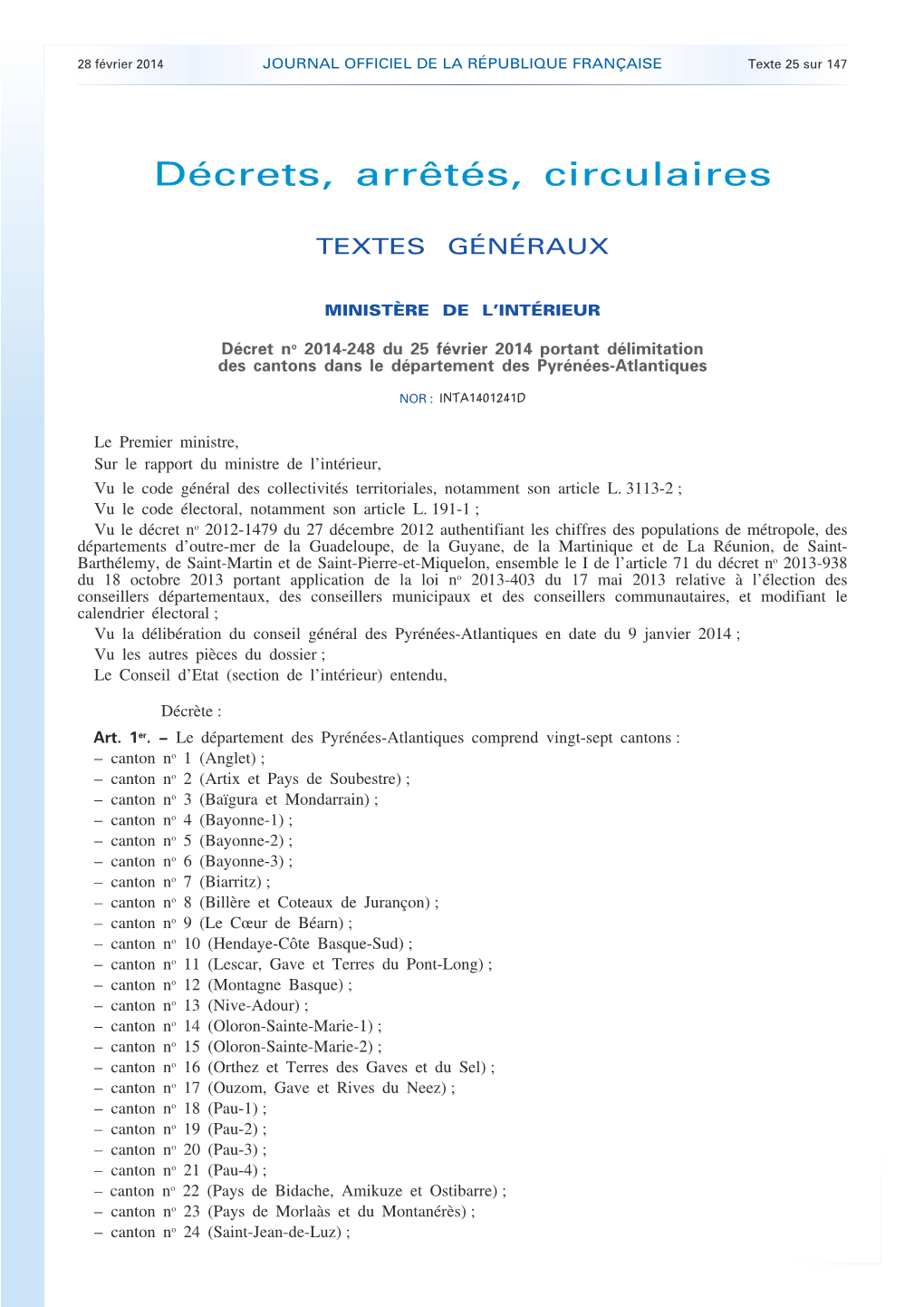 JOURNAL OFFICIEL DE LA RÉPUBLIQUE FRANÇAISE Texte 25 Sur 147
