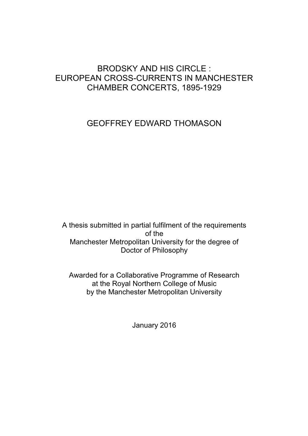 Brodsky and His Circle : European Cross-Currents in Manchester Chamber Concerts, 1895-1929