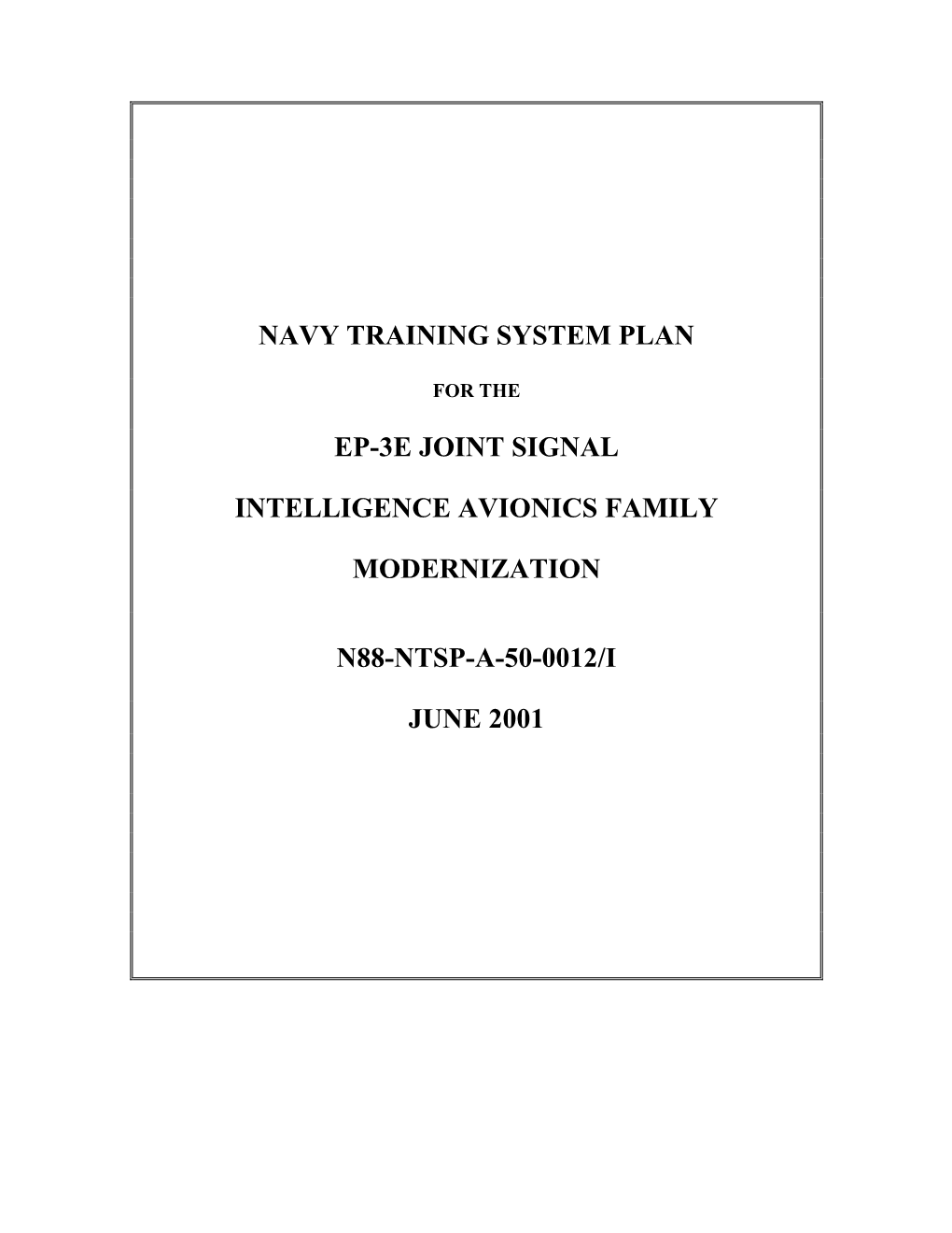 Navy Training System Plan for the EP-3E Joint Signal Intelligence