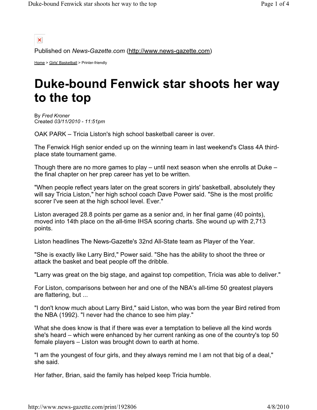 Duke-Bound Fenwick Star Shoots Her Way to the Top Page 1 of 4