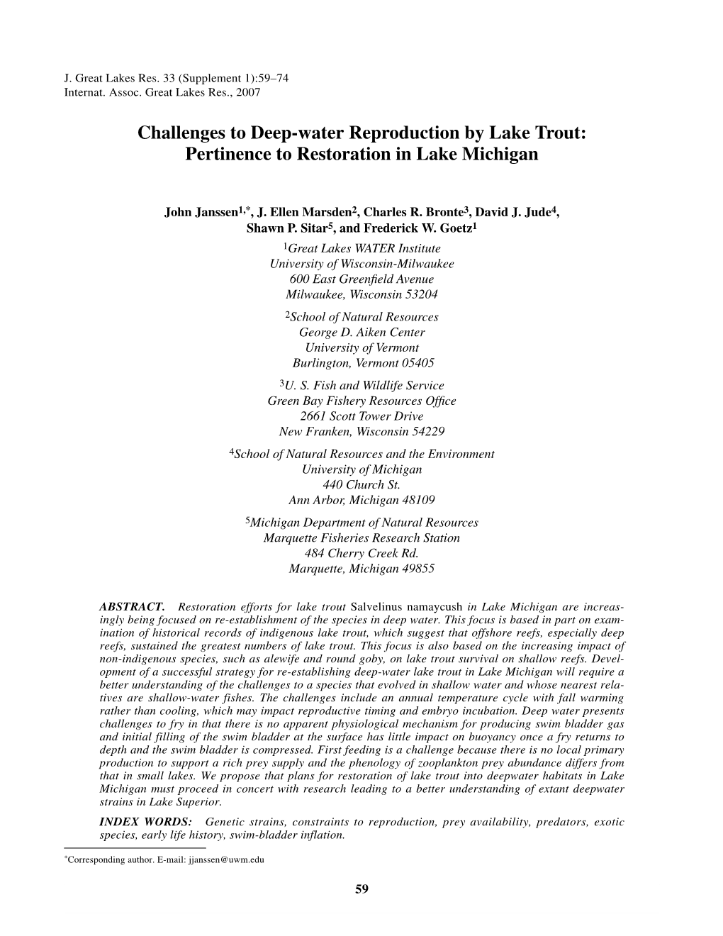 Challenges to Deep-Water Reproduction by Lake Trout: Pertinence to Restoration in Lake Michigan